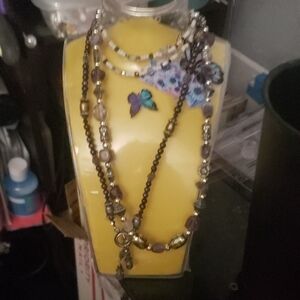 Elegant Purple Beaded Necklace Bundpe Of 3